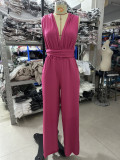 Women V Neck sleeveless Backless Jumpsuits