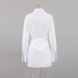 Women white long-sleeved shirt dress