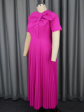 Plus Size Women Elegant Pleated Rose Bowknot Dress