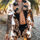 Men Summer Beach Style Printed Shirt and Shorts Two-piece Set