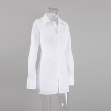 Women white long-sleeved shirt dress