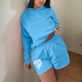 Women long-sleeved Hoodies and shorts two-piece set