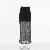 Women black lace See-Through sexy skirt