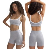 Women contrast color yoga tank top shorts fitness two-piece suit