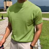 Men Summer Solid High Neck Short Sleeve T-shirt