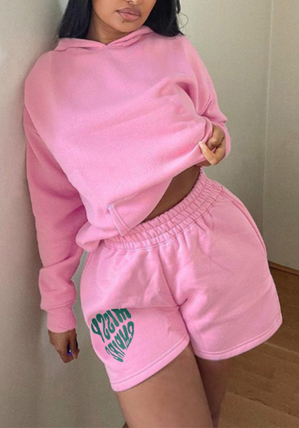 Women long-sleeved Hoodies and shorts two-piece set