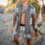 Men Summer Beach Style Printed Shirt and Shorts Two-piece Set