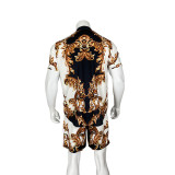 Men Summer Beach Style Printed Shirt and Shorts Two-piece Set