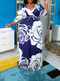 Plus Size Women Printed Dress with Belt