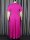 Plus Size Women Elegant Pleated Rose Bowknot Dress