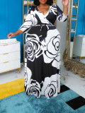 Plus Size Women Printed Dress with Belt