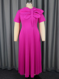 Plus Size Women Elegant Pleated Rose Bowknot Dress