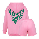 Women long-sleeved Hoodies and shorts two-piece set