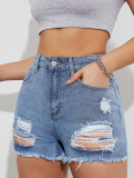 Summer Women Ripped High Waist Denim Shorts