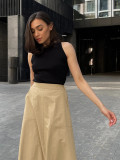 Khaki High Waist Career Long Skirt Autumn Fashion Women's Clothing