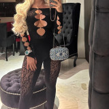 Leopard Sexy Jacquard Jumpsuit Pearl Mesh Clothes