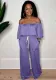 Women's Fashion Set Off Shoulder Loose Casual Solid Color Two Piece Pants Set