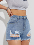 Summer Women Ripped High Waist Denim Shorts