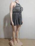 Women's Casual Dress Summer Fashion Street Houndstooth Halter Neck A-Line Dress