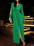 Autumn Women's Dress Sexy Long Sleeve Slit Maxi Dress