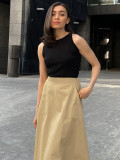 Khaki High Waist Career Long Skirt Autumn Fashion Women's Clothing