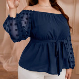 Sexy Plus Size Women Solid Color Off Shoulder Mesh Patchwork Chic Career Tops