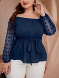 Sexy Plus Size Women Solid Color Off Shoulder Mesh Patchwork Chic Career Tops