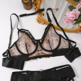 See-Through High Embroidery Contrast Color Bra Set Sexy Five-Piece Lingerie Set