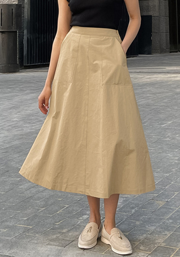 Khaki High Waist Career Long Skirt Autumn Fashion Women's Clothing