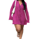 Plus Size Bell Bottom Long Sleeve Solid Color Casual Dress