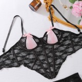 Summer Shaping Bra Set Contrast Color See-Through Lace Sexy Three-Piece Lingerie Set