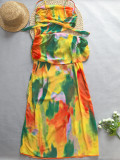 Sexy Printed Strap Hollow Out Women's Beach Long Dress