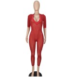 Women's Fashion Sexy Transparent V-Neck Jumpsuit