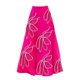 Petal Decoration One-Piece Swimsuit Long Skirt Women Holidays Set