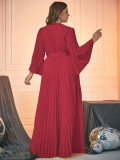 Autumn And Winter Plus Size Women's Long Sleeve V-Neck Long Dress