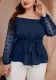 Sexy Plus Size Women Solid Color Off Shoulder Mesh Patchwork Chic Career Tops