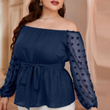 Sexy Plus Size Women Solid Color Off Shoulder Mesh Patchwork Chic Career Tops