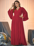 Autumn And Winter Plus Size Women's Long Sleeve V-Neck Long Dress