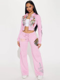 Women's Fashion Casual Print Hooded Tracksuit Sport Two Piece Pants Set