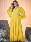 Autumn And Winter Plus Size Women's Long Sleeve V-Neck Long Dress