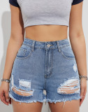 Summer Women Ripped High Waist Denim Shorts