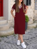 Fashionable Ladies Summer V-Neck Short Sleeve Slit Loose Casual Dress