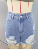 Summer Women Ripped High Waist Denim Shorts