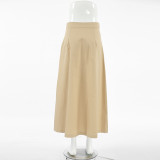 Khaki High Waist Career Long Skirt Autumn Fashion Women's Clothing