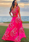 Petal Decoration One-Piece Swimsuit Long Skirt Women Holidays Set