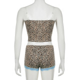 Sexy Women's Summer Leopard Home Wear Tight Fitting Strap Vest Contrast Shorts Two-Piece Set