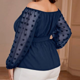 Sexy Plus Size Women Solid Color Off Shoulder Mesh Patchwork Chic Career Tops