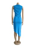 Women's Solid Color Ruffle Irregular Sleeveless Sexy Dress