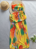 Sexy Printed Strap Hollow Out Women's Beach Long Dress