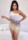 Slash Shoulder Multicolor Tassel Patchwork Irregular Women Sexy Dress